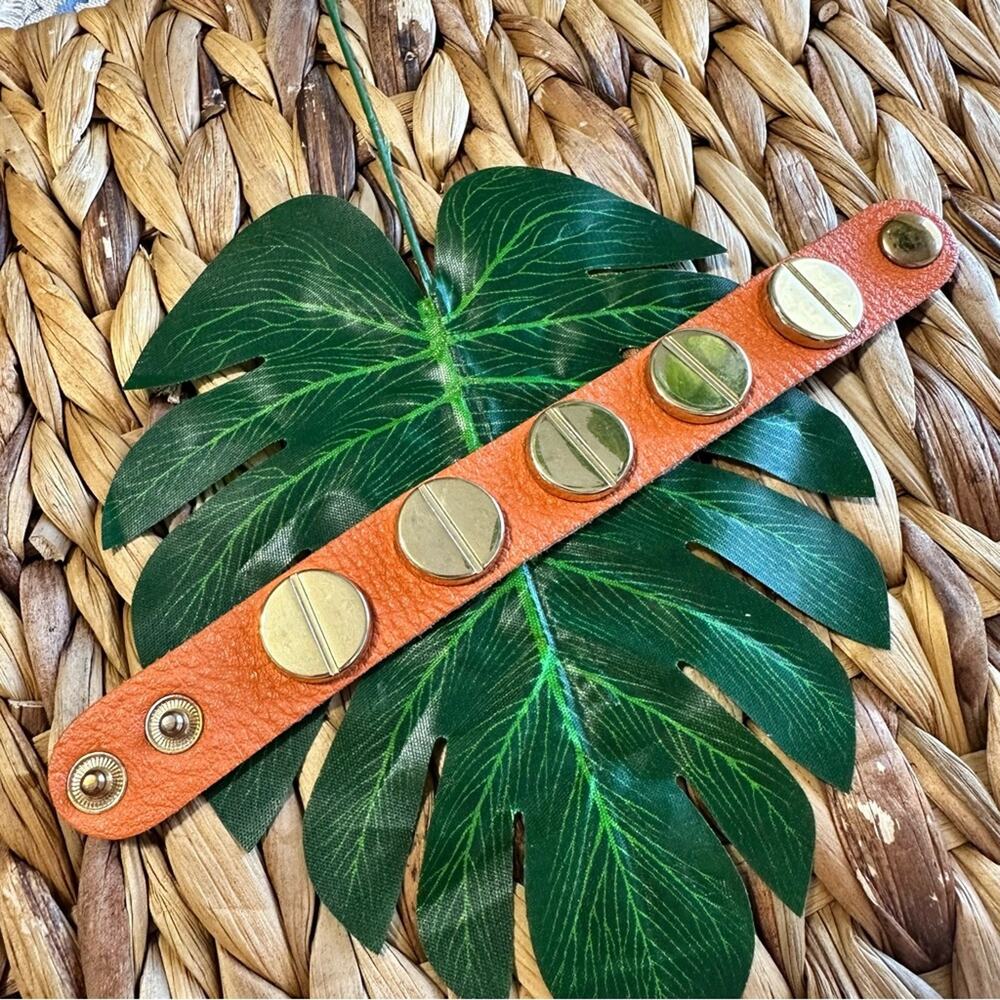 BOGO FREE ORANGE STUD SCREW SADDLE LEATHER WRAP SNAP BRACELET